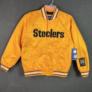Pittsburgh Steelers Ultra Game NFL Mens Size Medium Yellow Satin Bomber Jacket